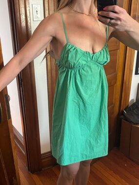 Zara Bright Green Babydoll Spaghetti Strap Mini Dress Brand New With Tags Never